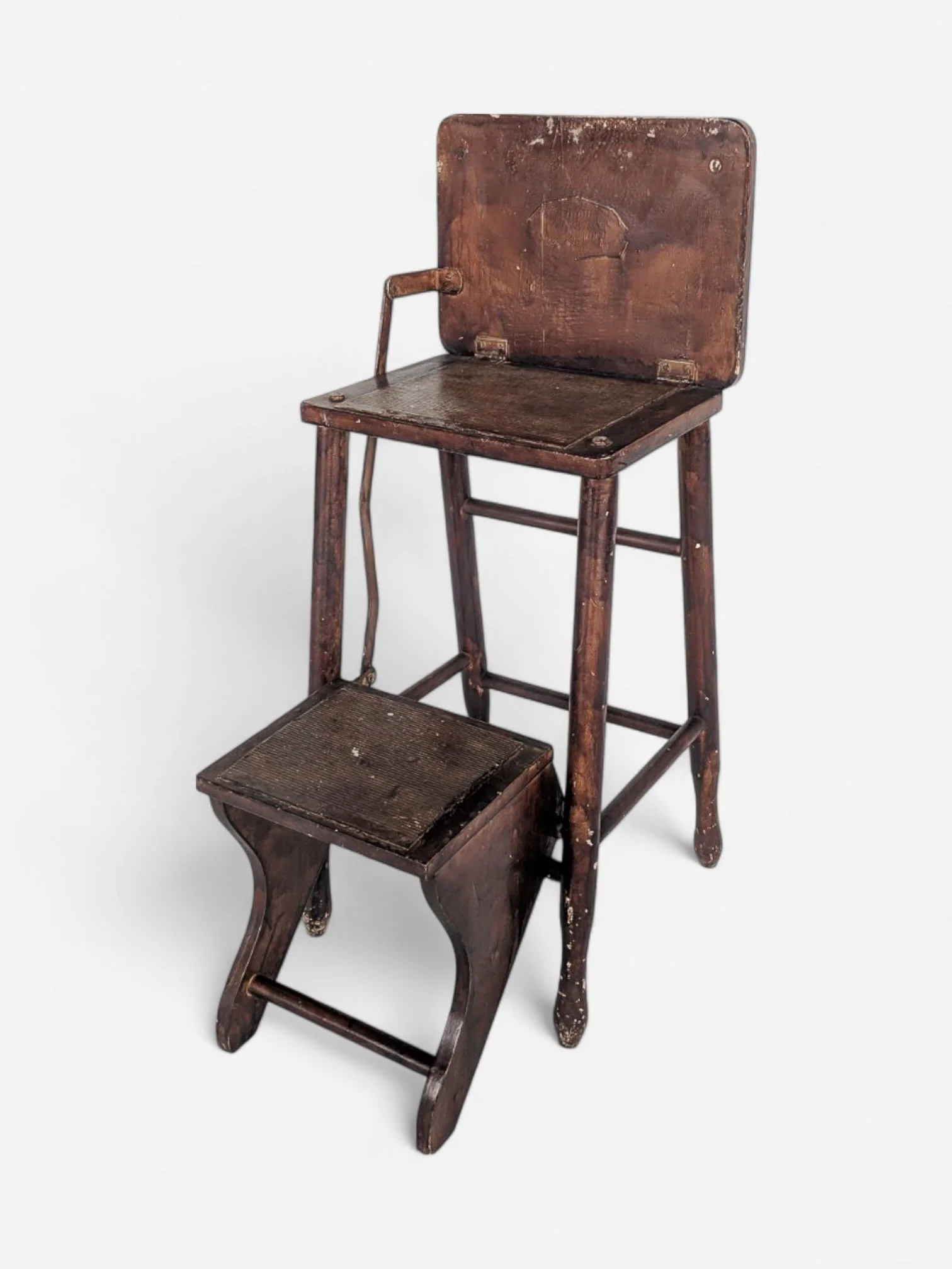 ANTIQUE WOODEN FLIP OUT STEP STOOL — Hook Props